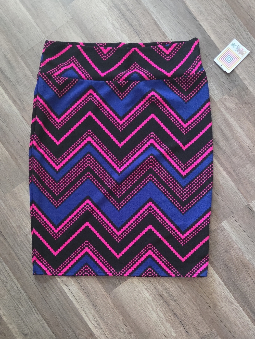 LuLaRoe Chevron Pencil Skirt in Hot Pink, Royal Blue & Black